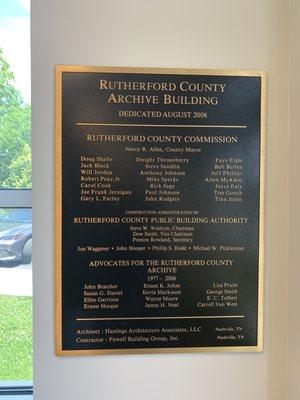 Building dedication plaque.