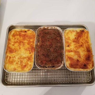 Homemade macaroni and cheese and meat loaf