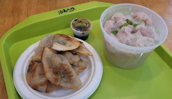 Pan fried dumplings & wonton soup