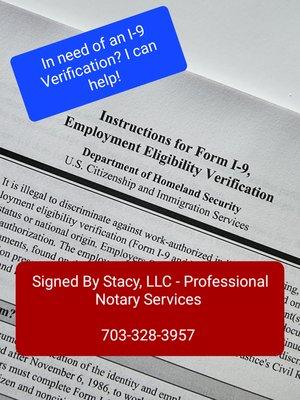 Do you need an I-9 Employment Eligibility Verification Form Completed?