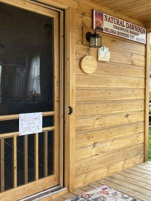 Front door to therapy cabin