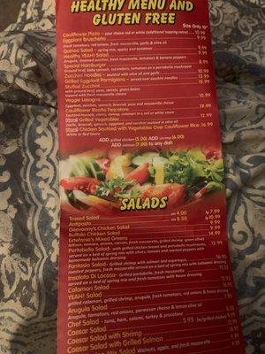 Healthy menu