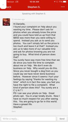 I wrote Stephen a review three years ago about his less than professional customer service and this was the response I got .