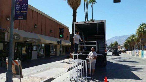 Here we are unloading some racks and tons of Merchandise for our good Friends over at Destination P.S.P. Located in Downtown Palm Springs!