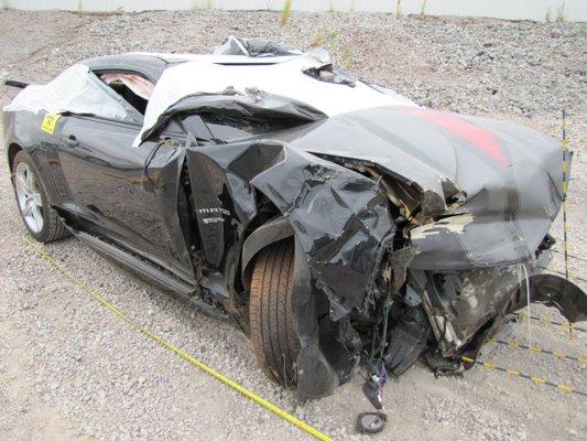 !st car, young male driver in 2012 Camaro.  Survived wreck with broke bones and skin abrasions.  Treated, recovered and released from care.