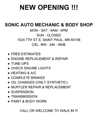 Sonic auto mechanic and body shop