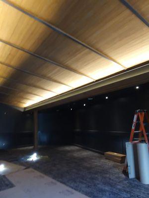 Flood Water Resteraunt custom  Pine T&G ceiling with light well sofitted in vertical grain Douglas Fir with natural finish.