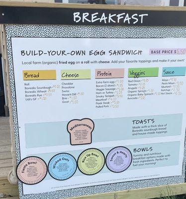 Breakfast menu