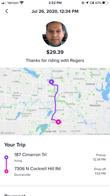 Lyft fee home from KG