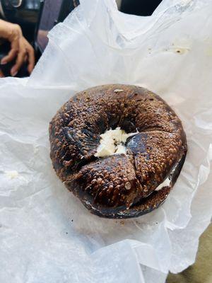 Pumpernickel bagel with cream cheese