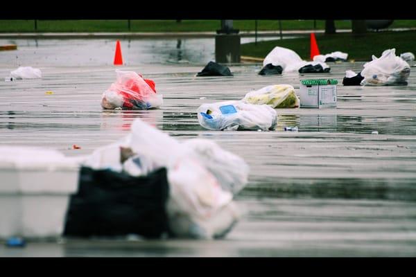 Parking lot trash pick-up.