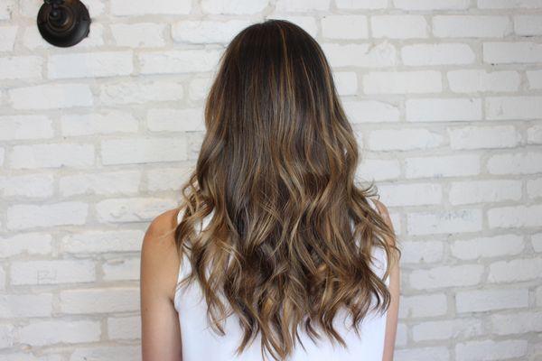 Beautifully blended caramel balayage, great for a low maintenance style