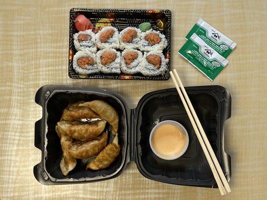 Spicy Tuna Roll and Fried Chicken Dumplings