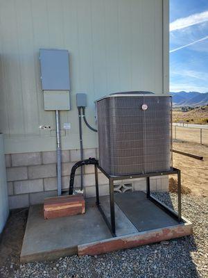 Mobile home install on custom welded flood stand.