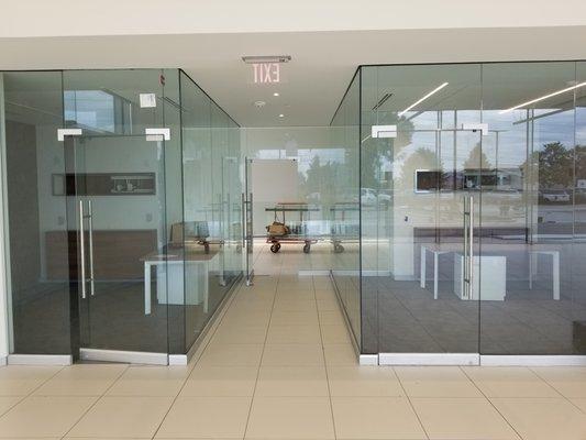 Glass partitions.