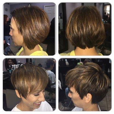 Before and after from a bob to a pixie cut