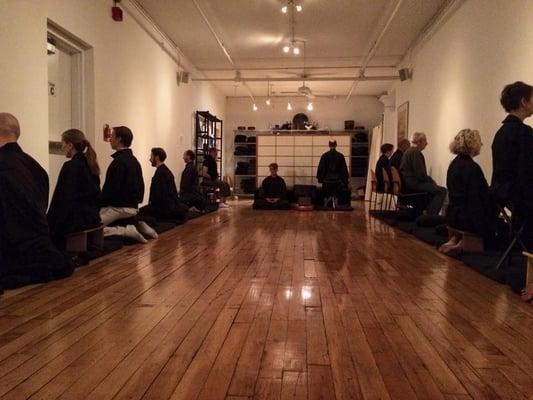 Full zendo for Rohatsu on a full moon night. Halfway to dawn. Pure gold, solid iron!