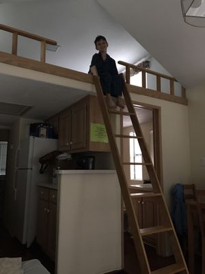 Shot from inside cabin. The loft is great for older kids. My family of 5 (2 adults and 3 kids) stayed pretty comfortably.