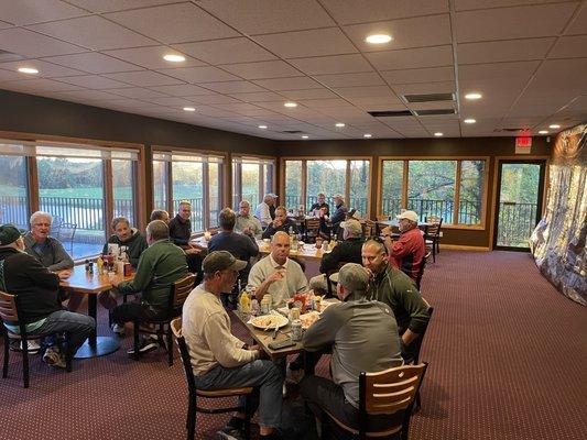 The Mens Tuesday night league enjoying dinner