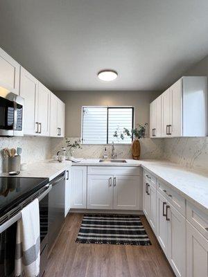 Cabinets and quartz countertops