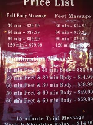 Our price list