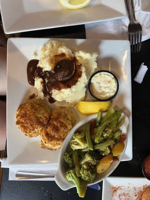 2 crab cakes with 2 sides