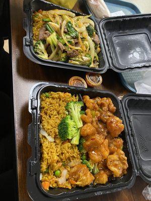 Mongolian beef and General Tso Chicken