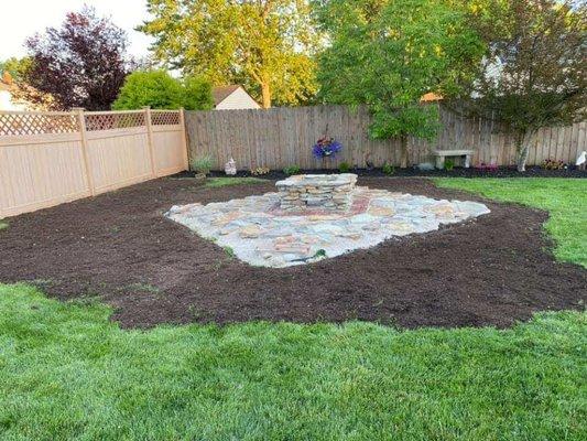 Finished patio and stone firepit