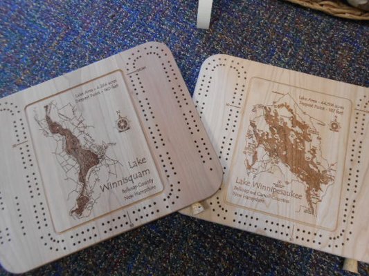 Lakes Winnisquam and Lake Winnipesaukee cribbage boards.