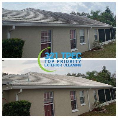 Concrete tile roof Soft washing roof cleaning using non pressure