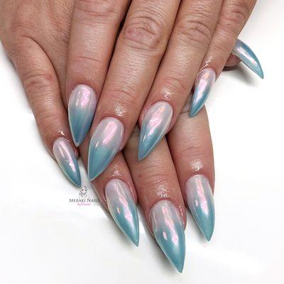 Polygel ombre set with chrome on top