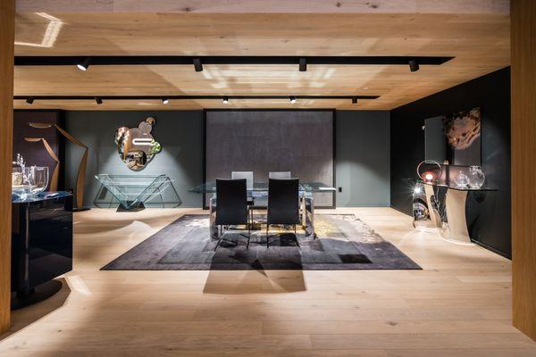 Roche Bobois NYC Flagship with Hardwood Flooring comany, PID Floors', hardwood flooring on both floors and ceiling.