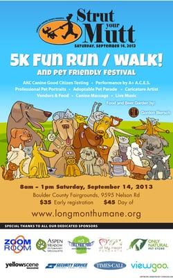 Come out to this great event! Sept 14 2013 5K fun run/walk and pet friendly festival. There will be BBQ, Beer garden  live muisc