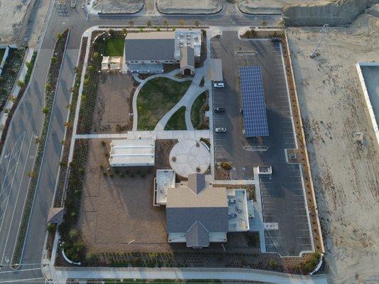 Truck Bed Studios's aerial photography service for A-C Electric Company's solar installation at Trinity Anglican Church, Bakersfield, CA