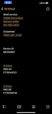 This is the info with the address, id #s, the times of the day and the terminal # that was used when I was double charged on 1/4/22.