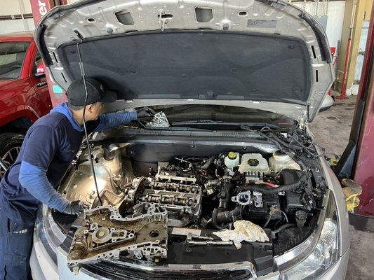 Changing a blown head gasket on a 2016 Chevy Cruse.