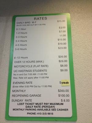 New prices for parking! as of 2/13/13