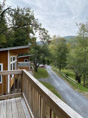 Cabins 1 & 2 and the parking area.