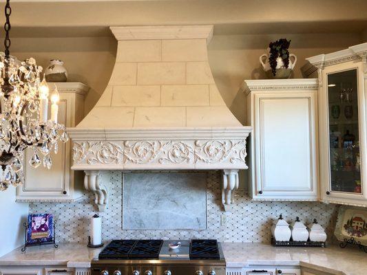 Custom cast stone kitchen hood