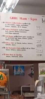 Ultimate Grilled Italian 13.99 Turkey Pastrami 12.99 Deli Burger 14.99 Turkey Club 13.99 Hot pastrami-Swiss 12.99 Hot Ham&Cheddar 11.99