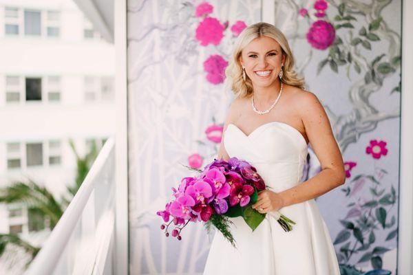 Orchid bridal bouquet at Faena