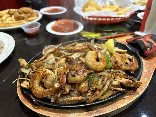 Shrimp and chicken fajitas