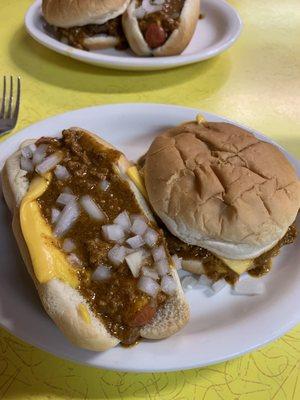 Coney and cheese burger!  Delicious!