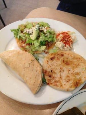 Jireh combo pupusa, taco  and tostada.