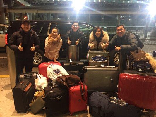 Five happy passengers with their bags-SilverStreak has a huge luggage capacity