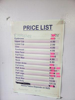 Price list as of April 2022