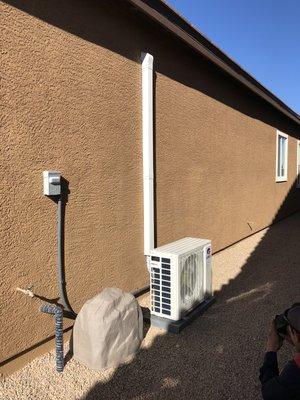 Ductless mini-split heating and cooling system.