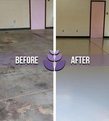 After we epoxied this floor, it looks brand new!