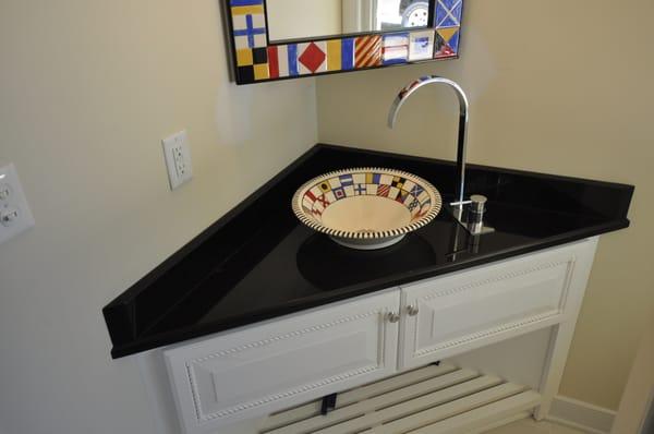 Cute Corner vanity top with vessel sink