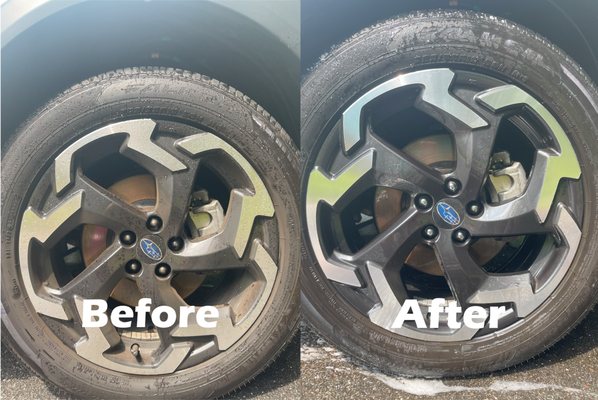 Before and after of cleaning a clients wheels